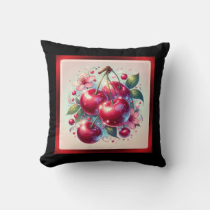 Cherry Red Cute Cherries Floral Girly Pink Throw Pillow