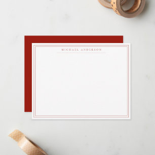 Cherry Red Double Thin Border Correspondence Note  Card