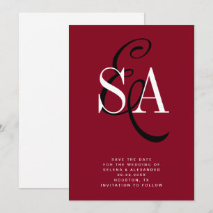 Cherry Red Elegant Script Monogram Wedding Save The Date