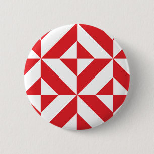 Cherry Red Geometric Deco Cube Pattern 2 Inch Round Button