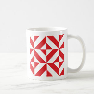 Cherry Red Geometric Deco Cube Pattern Coffee Mug