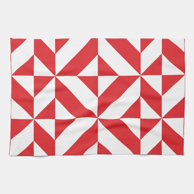 Cherry Red Geometric Deco Cube Pattern Kitchen Towel (Horizontal)