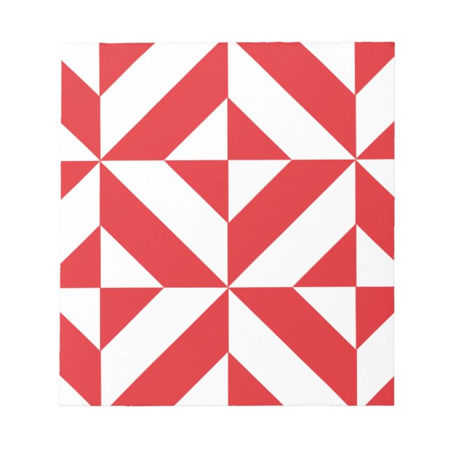 Cherry Red Geometric Deco Cube Pattern Notepad (Front)