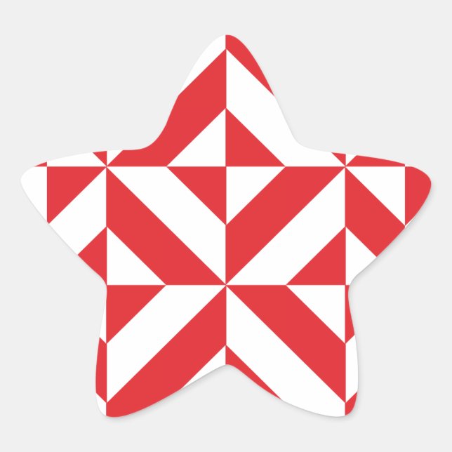 Cherry Red Geometric Deco Cube Pattern Star Sticker (Front)