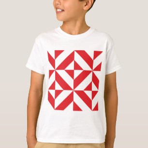 Cherry Red Geometric Deco Cube Pattern T-Shirt