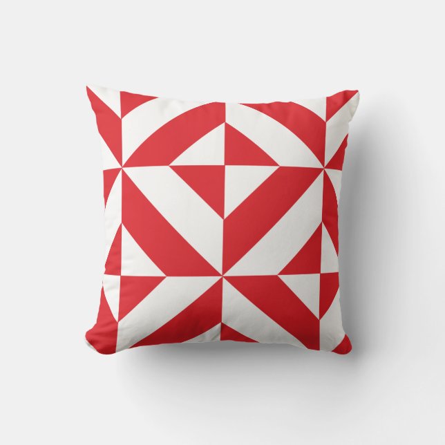 Cherry Red Geometric Deco Cube Pattern Throw Pillow (Front)