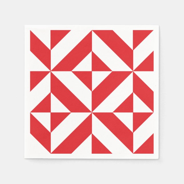 Cherry Red Geometric Deco Pattern Napkin (Front)