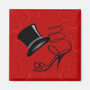 Cherry Red Hearts Top Hat and High Heels magnet
