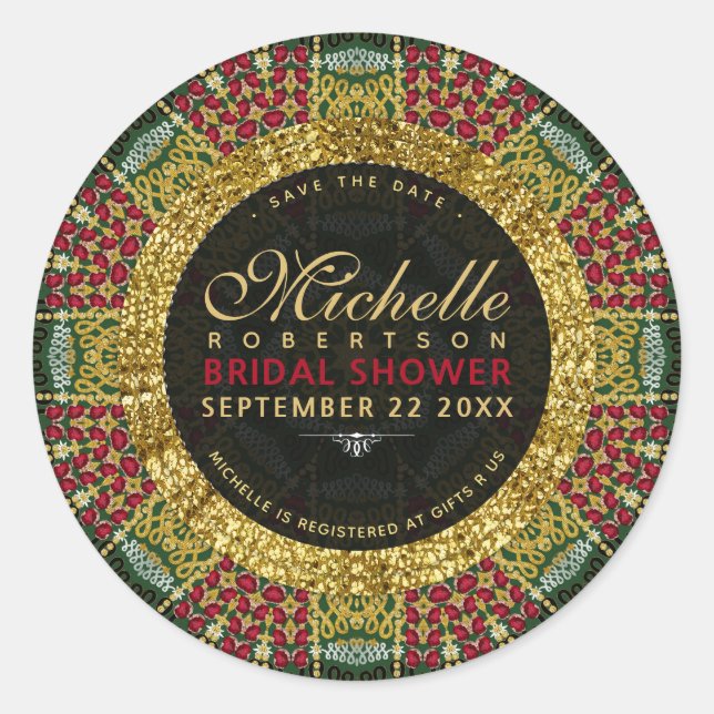 Cherry Red Jewel or Mandala Stickers Étiquettes (Devant)