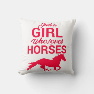 Cherry Red Just A Girl Who Loves Horses Throw Pillow