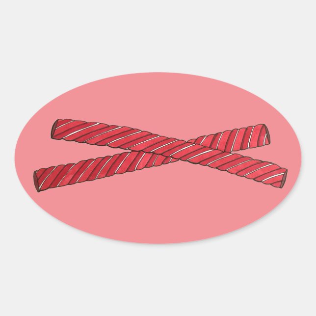 Cherry Red Licorice Whips Liquorice Twist Candy Oval Sticker (Front)