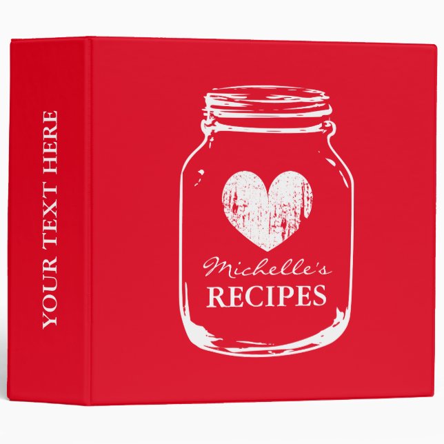 Cherry red mason jar kitchen recipe binder book (Front/Spine)