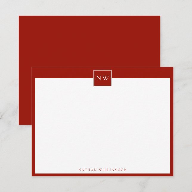 Cherry Red Monogram Single Broad Border Card (Front/Back)