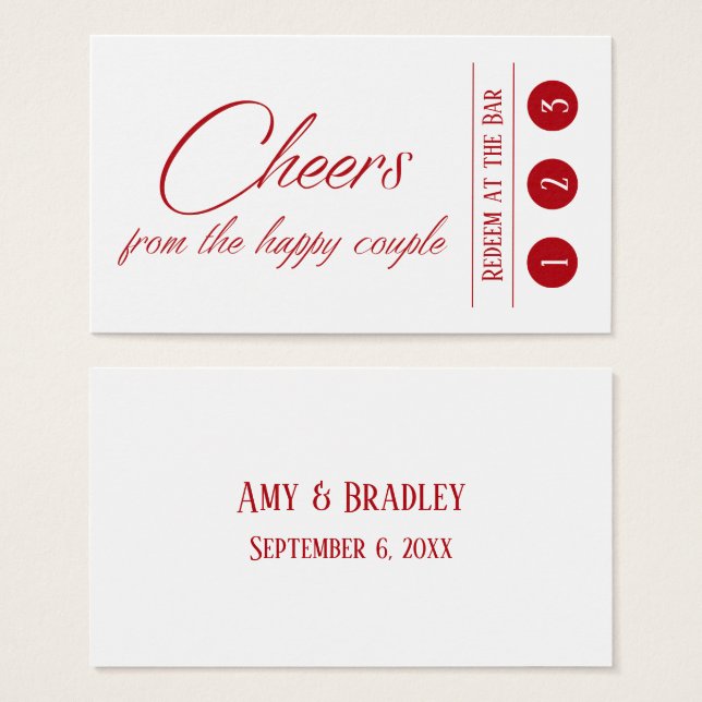 Cherry Red on White, 3 Punch Drink Tickets (Front & Back)