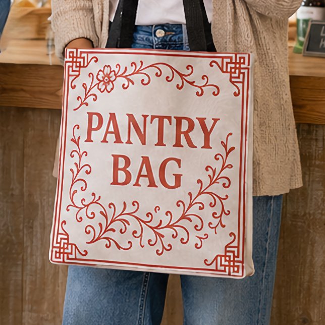 "CHERRY-RED" PANTRY BAG | CHINOISERIE TOTE  ("RED CHERRY" TOTE BAG - 2 sizes)
