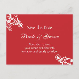 Cherry Red Personalized Flourish Save the Date Announcement Postcard