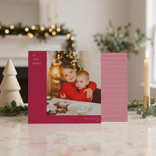 Cherry Red Photo Modern Square Merry Christmas Holiday Card