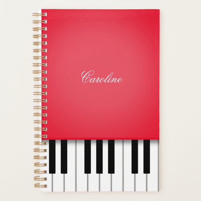 Cherry Red Piano Keyboard Personalized Music Planner (Front)