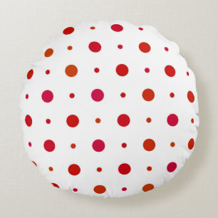 Cherry Red Polka dots on white Round Pillow