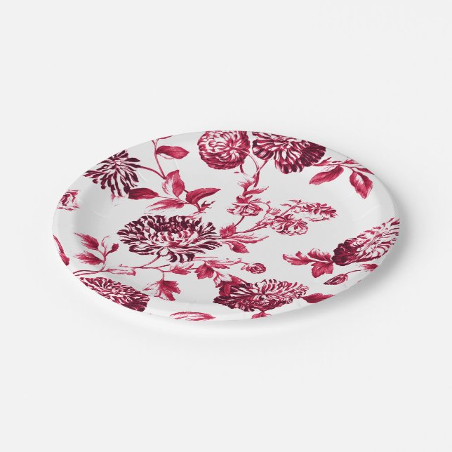 Cherry Red Purple Floral Toile No.2 Paper Plate (Angled)
