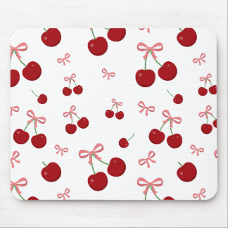 Cherry Red Ribbon Seamless Pattern Cute Fruit  Mouse Pad
