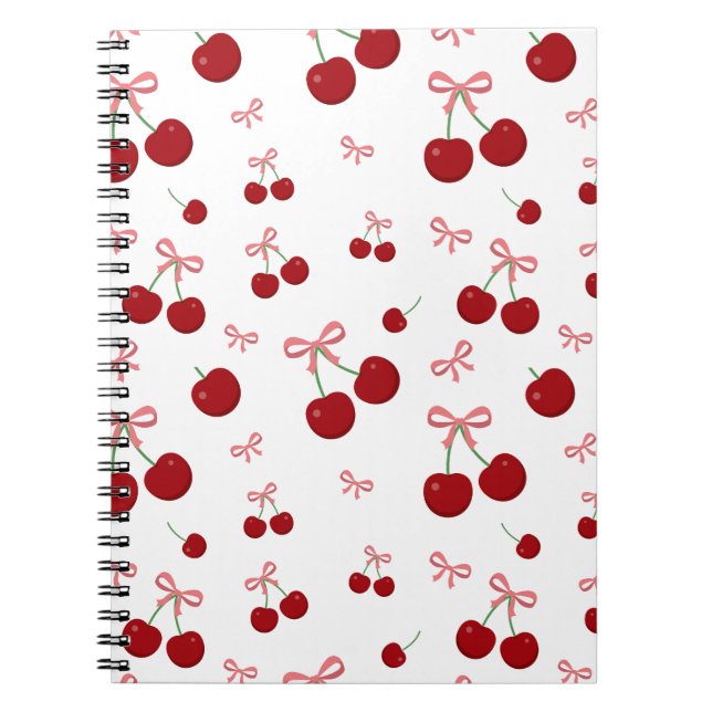 Cherry Red Ribbon Seamless Pattern Cute Fruit  Notebook (Front)
