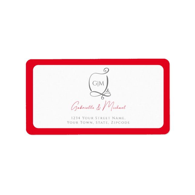 Cherry Red Simple Elegant Monogram Address  Label (Front)