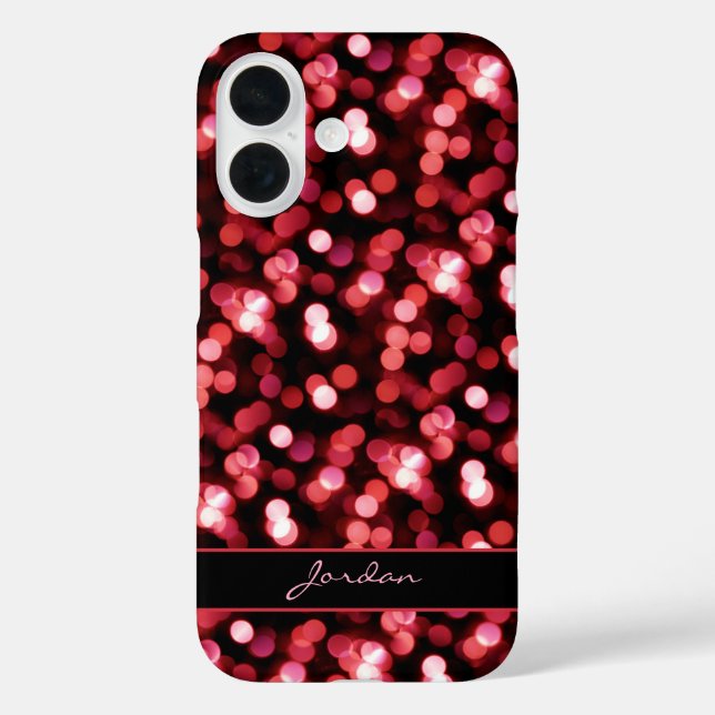 Cherry Red Sparkle Lights w/ Name Case-Mate iPhone Case (Back)