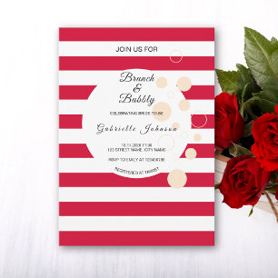 Cherry Red Stripes Brunch & Bubbly Bridal Shower Invitation