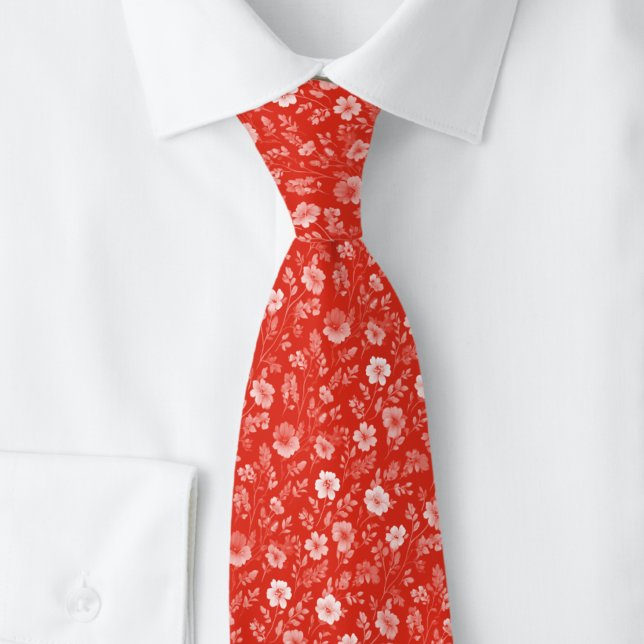 Cherry Red Tiny Flowers Tie (Creator Uploaded)