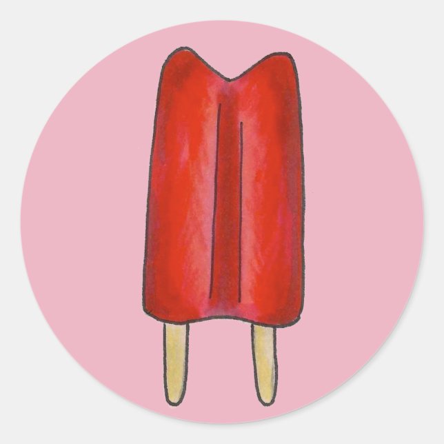 Cherry Red Twin Pop Popsicle Ice Lolly Popsicles Classic Round Sticker (Front)