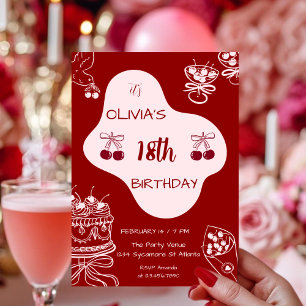 Cherry Red Valentine’s Day 18th Birthday Invitation