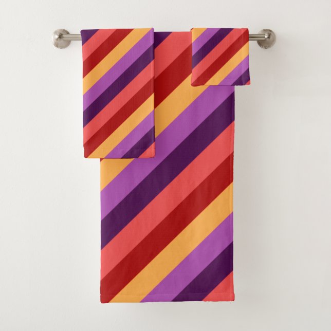 Cherry Red Violet Stripes Bath Towel Set (Insitu)