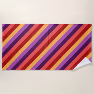 Cherry Red Violet Stripes Beach Towel
