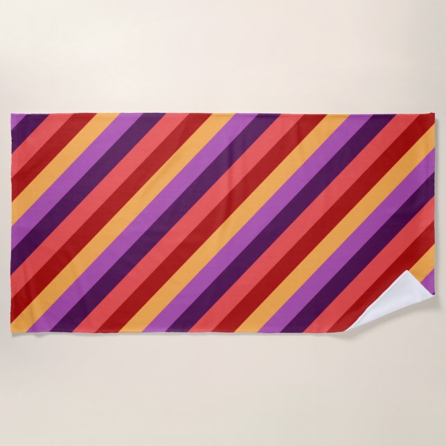 Cherry Red Violet Stripes Beach Towel (Front)
