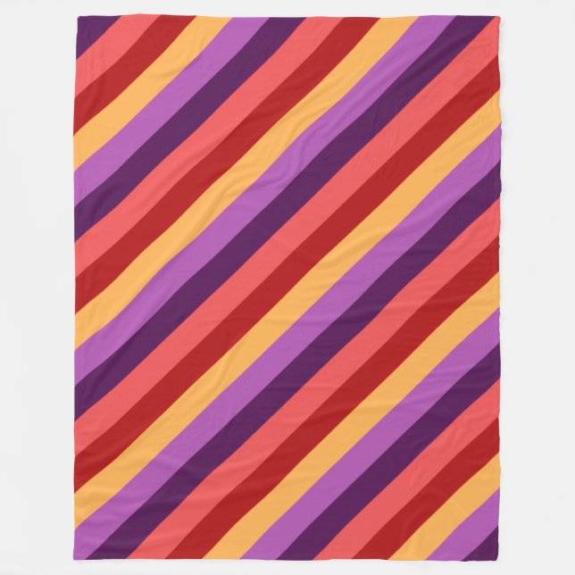 Cherry Red Violet Stripes Large Fleece Blanket (Front)
