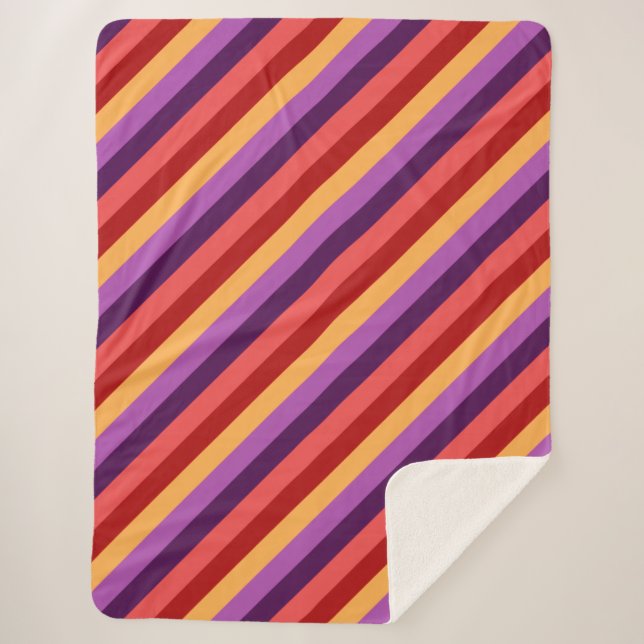 Cherry Red Violet Stripes Large Sherpa Blanket (Front)