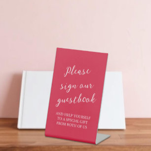 Cherry Red Wedding Guestbook and Gift Favour Pedestal Sign