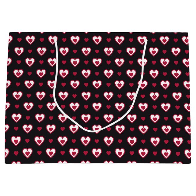 Cherry Red & White Double Hearts Patterned Large Gift Bag (Front)