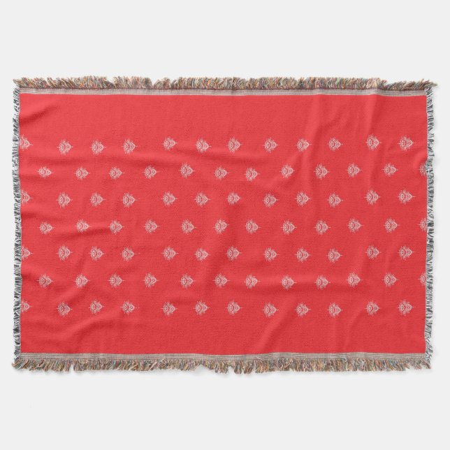 Cherry Red With Mandalas Throw Blanket (Front)