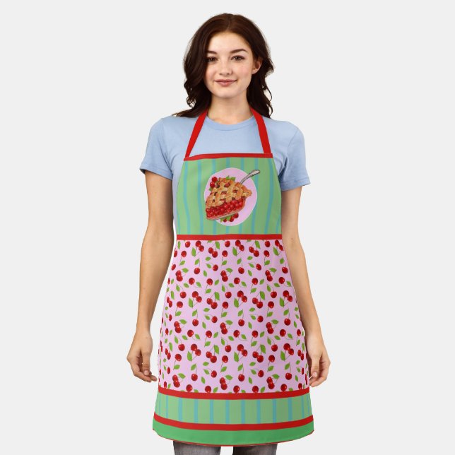 Cherry Retro Pink Apron (Worn)