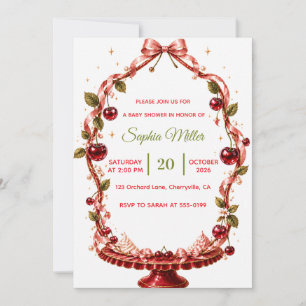 Cherry Ribbon Baby Shower Pink Satin Dessert Invitation