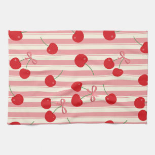 Cherry Ribbon Stripe Kitchen Towel