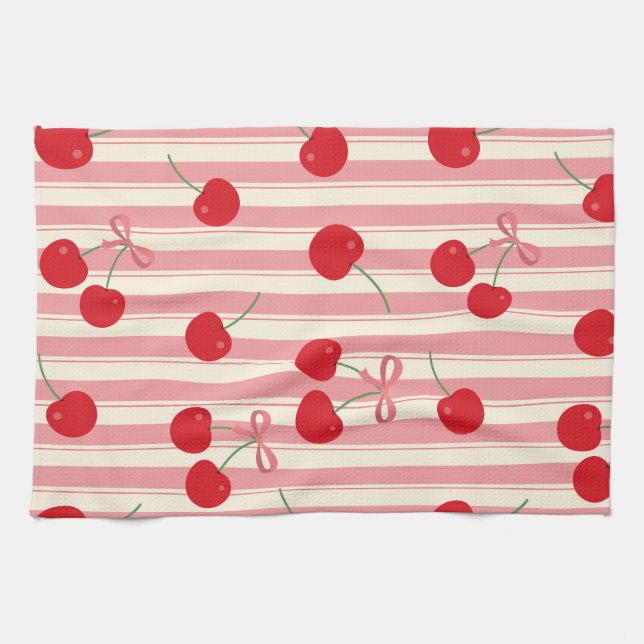 Cherry Ribbon Stripe Kitchen Towel (Horizontal)