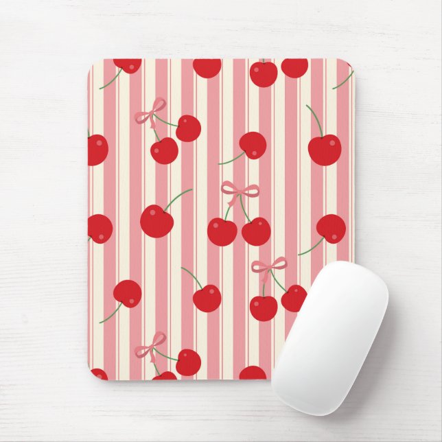 Cherry Ribbon Stripe Mouse Pad (With Mouse)