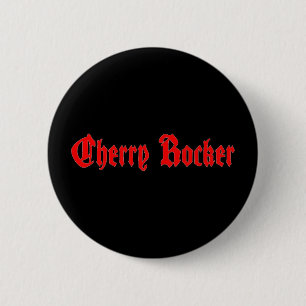 Cherry Rocker Button - Red Text on Black