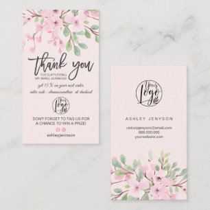 Cherry sakura pink floral logo order thank you business card