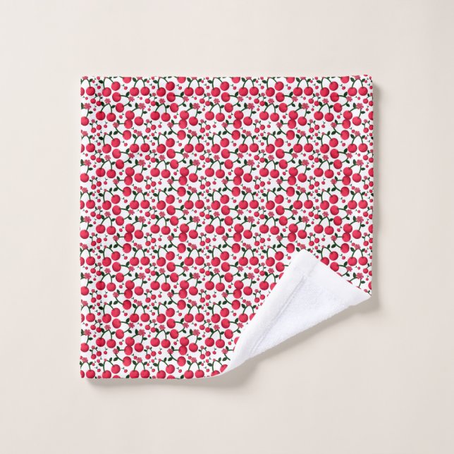 Cherry Seamless Pattern, Red Fruit Pattern, Cute C (Gant de toilette)