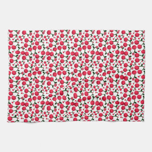 Cherry Seamless Pattern, Red Fruit Pattern, Cute C Kitchen Towel