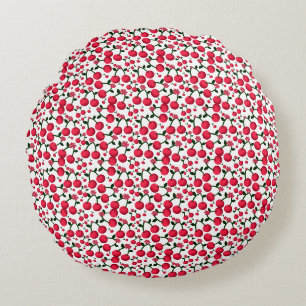 Cherry Seamless Pattern, Red Fruit Pattern, Cute C Round Pillow